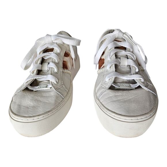 UGG Women's 8 Dinale Sneakers Shoes Leather Cow Print Laces Low Top Logo Active - Picture 6 of 10